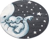 Vloerkleed Kinderkamer - Baby Olifant - blauw - rond 120 cm