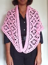 Handgemaakte Omslagdoek - Sjaal - Poncho - Cape - Gehaakt - Wol - Katoen - Roze