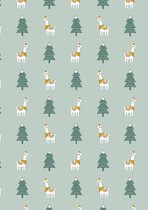 Cadeaupapier Kerst lichtgroen Lama Xmas- Breedte 70 cm - 200m lang