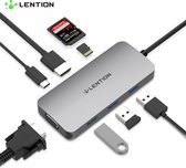 Lention - USB-C Premium 8 in 1 Hub - 3X USB 3.0 - 4K HDMI - VGA Input - SD/Micro input - Oplaadpunt Iphone Type-C - Macbook/Mac Air CB-TP-CE55-GRY 8 in 1 USB C Hub
