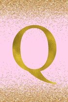 Q: Letter Q Monogram Bullet Journal - Pretty Pink & Gold Confetti Glitter Monogrammed Dotted Bujo Note Book with Initial