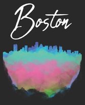Boston: Massachusetts Watercolor Skyline Vacation Composition Notebook 100 Wide Ruled Pages Journal Diary