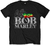 Bob Marley Heren Tshirt -M- Distressed Logo Zwart