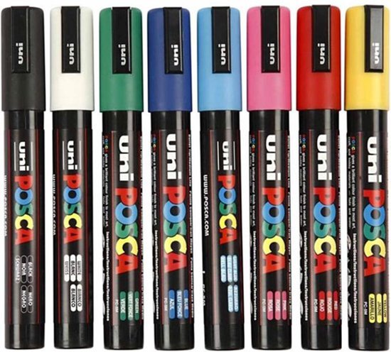 Uni Posca Stiften Standard Colors - 8 stiften - PC3M 0.9-1.3 mm lijn | bol