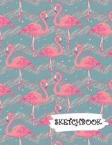 Sketchbook: Pink Flamingo With Teal and Gray Background Fun Framed Drawing Paper Notebook