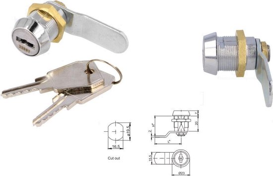 Locker slot - Kantelslot - 22mm - gelijke sleutels - 25001 - gatdiameter 19mm - ABC-Led