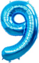 Folie Ballon Cijfer 9 Jaar Blauw 36Cm Verjaardag Folieballon Met Rietje