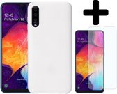 Samsung Galaxy A50 Siliconen Hoesje Cover Wit + Screenprotector Gehard