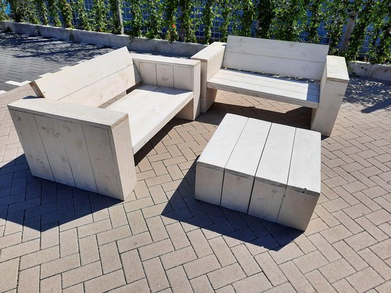 3 delige Loungeset "Garden Small" van White Wash steigerhout inclusief  tafel 4 persoons | bol.com