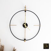 LW Collection Stacey - wandklok zwart en goud - klok rond 60cm