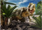 Dinosaurus T-Rex tropical attack - Foto op Forex - 120 x 90 cm