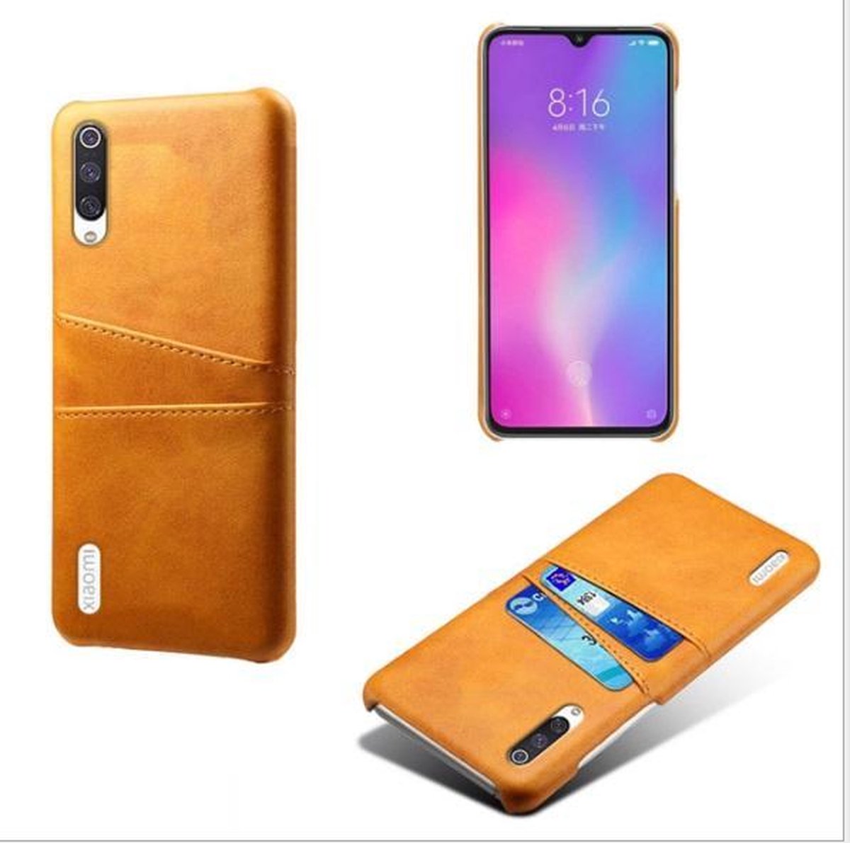 Back Cover met Opbergvakjes + PET Screenprotector voor Xiaomi Mi 9 Lite _ Bruin