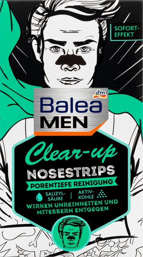 Balea MEN Clear-up Nosestrips - Neusstrips met salicylzuur en actieve kool (3 Stuks)