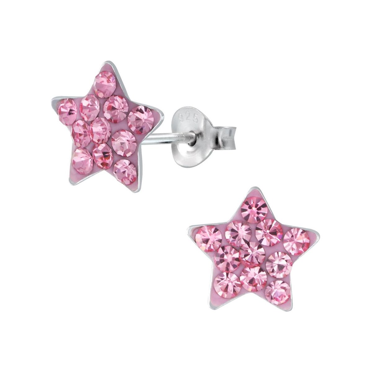 WeLoveSilver - zilveren kinderoorbellen - lichtroze ster - 6 mm