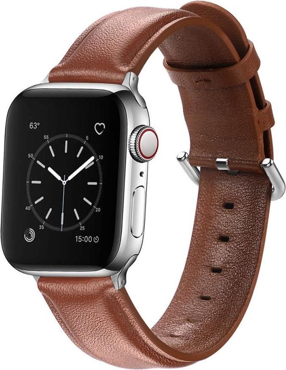 Apple Watch 44MM / 42MM Bandje Echt Leer met Gespsluiting Bruin | bol.com