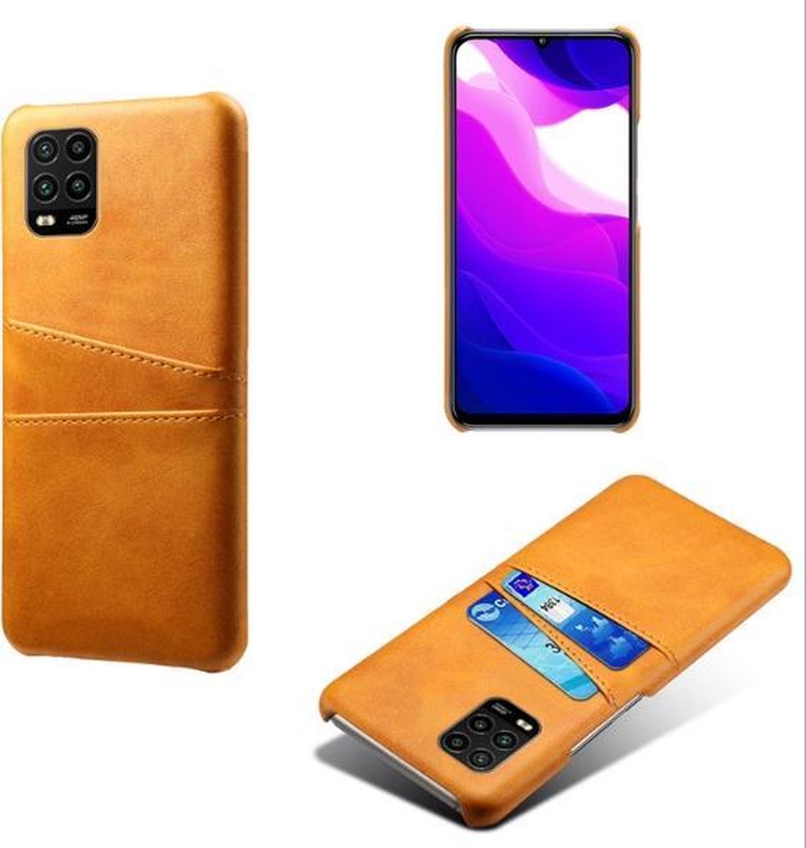 Back Cover met Opbergvakjes + Gehard Glas Screenprotector voor Xiaomi Mi 10 Lite _ Bruin