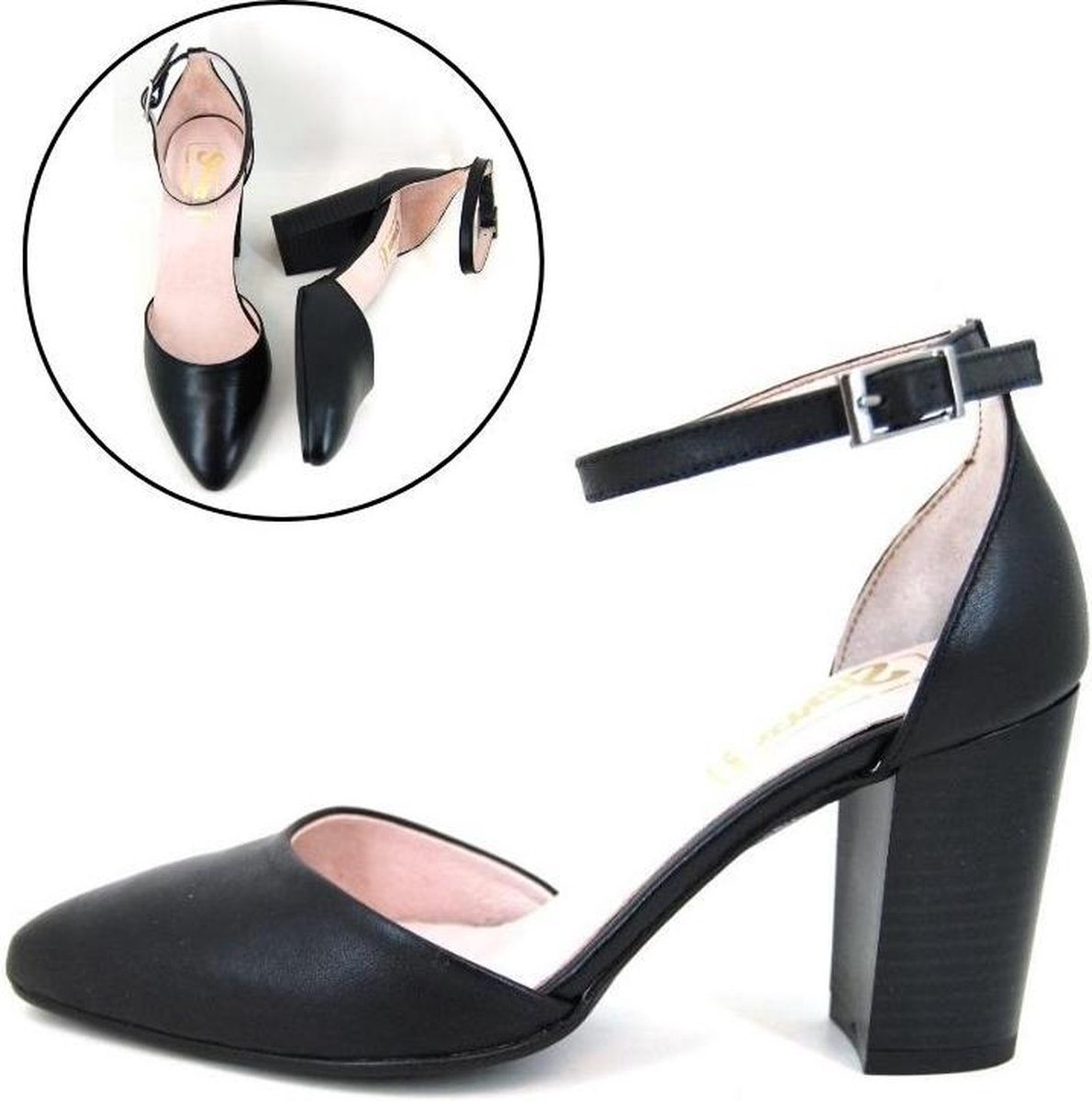 Stravers - Maat 44 Zwarte Pumps met Bandje en Blokhak Grote Maten | bol.com