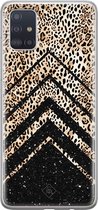 Samsung A71 hoesje siliconen - Chevron luipaard | Samsung Galaxy A71 case | zwart | TPU backcover transparant