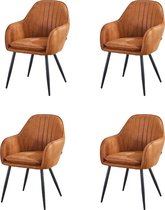 Troon Collectie - Alyssa - Eetkamerstoel - Set van 2 - Cognac - met armleuning - Leren uitstraling - Microvezel - Eetstoelen - Stevige Eettafelstoel - Eetkamer stoelen - Extra stoe