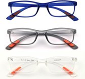 Amazotti Milano Leesbrillen Sterkte +2.50 - Set van 3+1 Extra - Blauw, Grijs, Transparant - Leesbril voor Heren en Dames