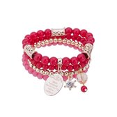 Kralen Ibiza Armband - met Quote Muntje & Strass Ster Hanger - Rood & Goud
