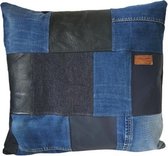 Toetie & Zo Handgemaakt Kussen - Jeans - Leer - Denim - Spijkerstof - Blauw - Woonaccessoire - 50x50
