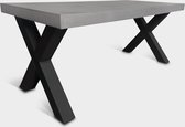 Betonlook Eettafel | Platinum Grey | 180x100cm | Stalen X-poten | Beton tafel | Betonlook Fabriek
