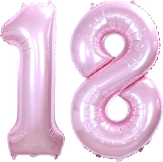 Folie Ballon Cijfer 18 Jaar Roze 36Cm Verjaardag Folieballon Met Rietje