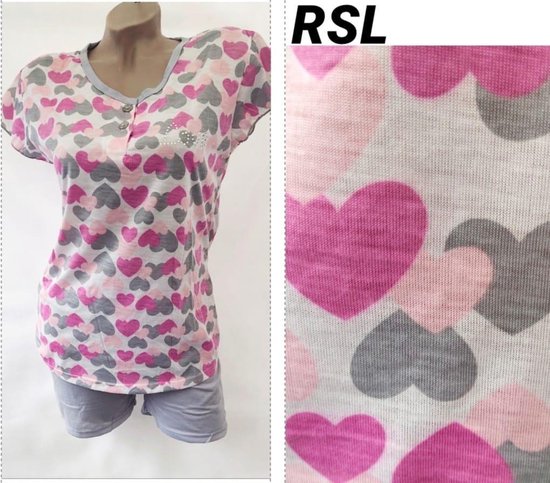 Dames pyjamaset met korte mouw en hartjesprint XL 38-40
