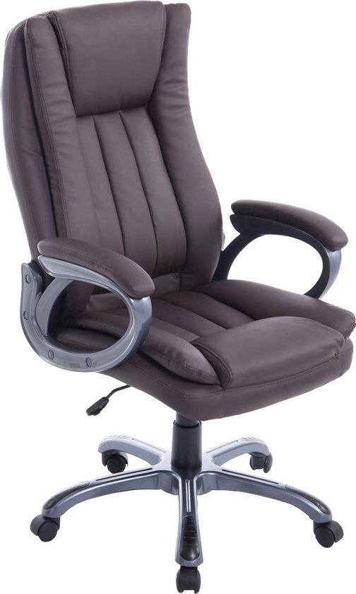 Chaise de bureau pour adultes en cuir artificiel le plus fin - hauteur réglable - fonction bascule - marron