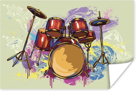 Baleinwalvis Jaarlijks Veroveraar Illustratie van een drumstel met verf poster 180x120 cm - Foto print op  Poster... | bol.com