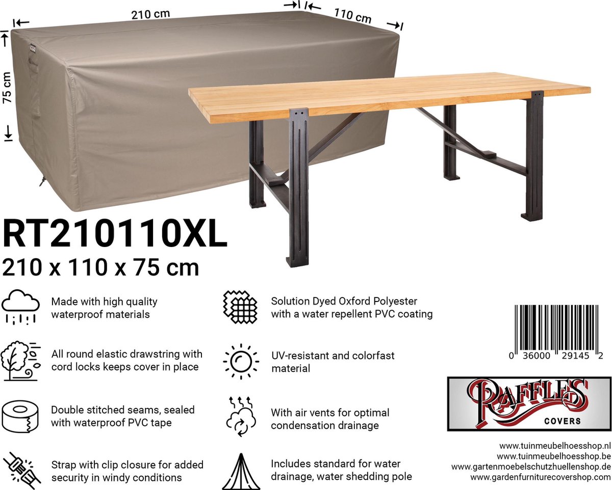 Tuinmeubelhoezen, tuintafelhoes waterdicht rechthoekig zwaar belastbare 420D Oxford-stof outdoor terrastafel beschermhoes Rotan meubelset hoes winddicht anti-UV 280 x 230 x 90 cm zilver