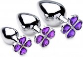 Violet Flower Gem Anal Plug Set - 3 pieces - Silver