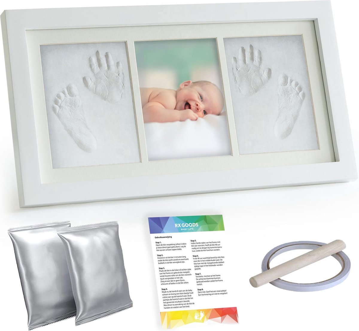 Luvion - Cadre photo Bébé imprimé Argile (Impression plâtre bébé) -  Empreinte main 