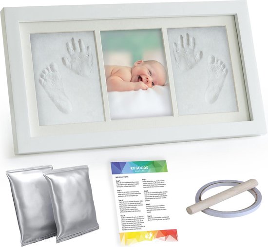 RX Goods Baby Fotolijst met Klei Voetafdruk & Handafdruk – Kraamcadeau Babyshower – Geen Gips, Inkt - RX Goods