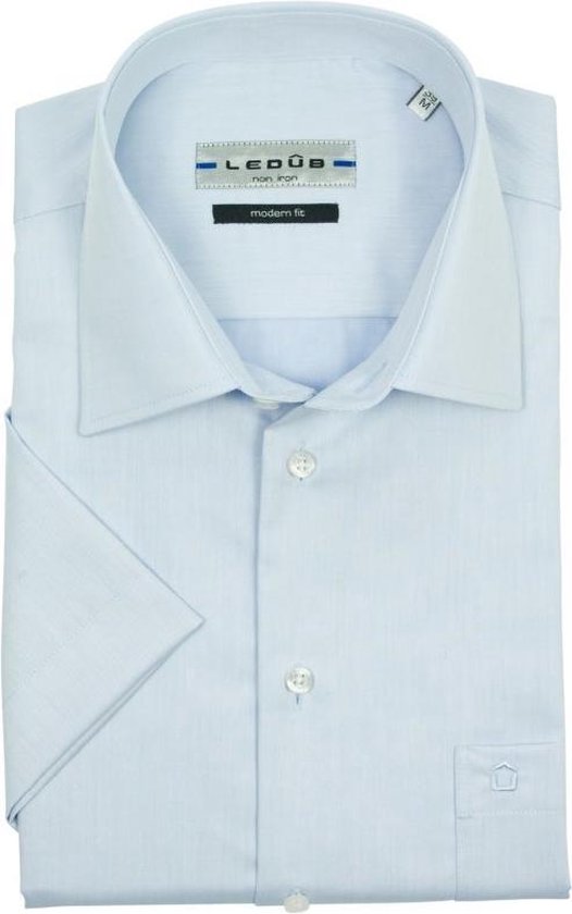 Ledeb Modern Fit overhemd korte mouw -  blauw - Strijkvrij - Boordmaat: