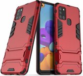 Samsung Galaxy A21S Hoesje Shock Proof Back Cover Met Kickstand Rood