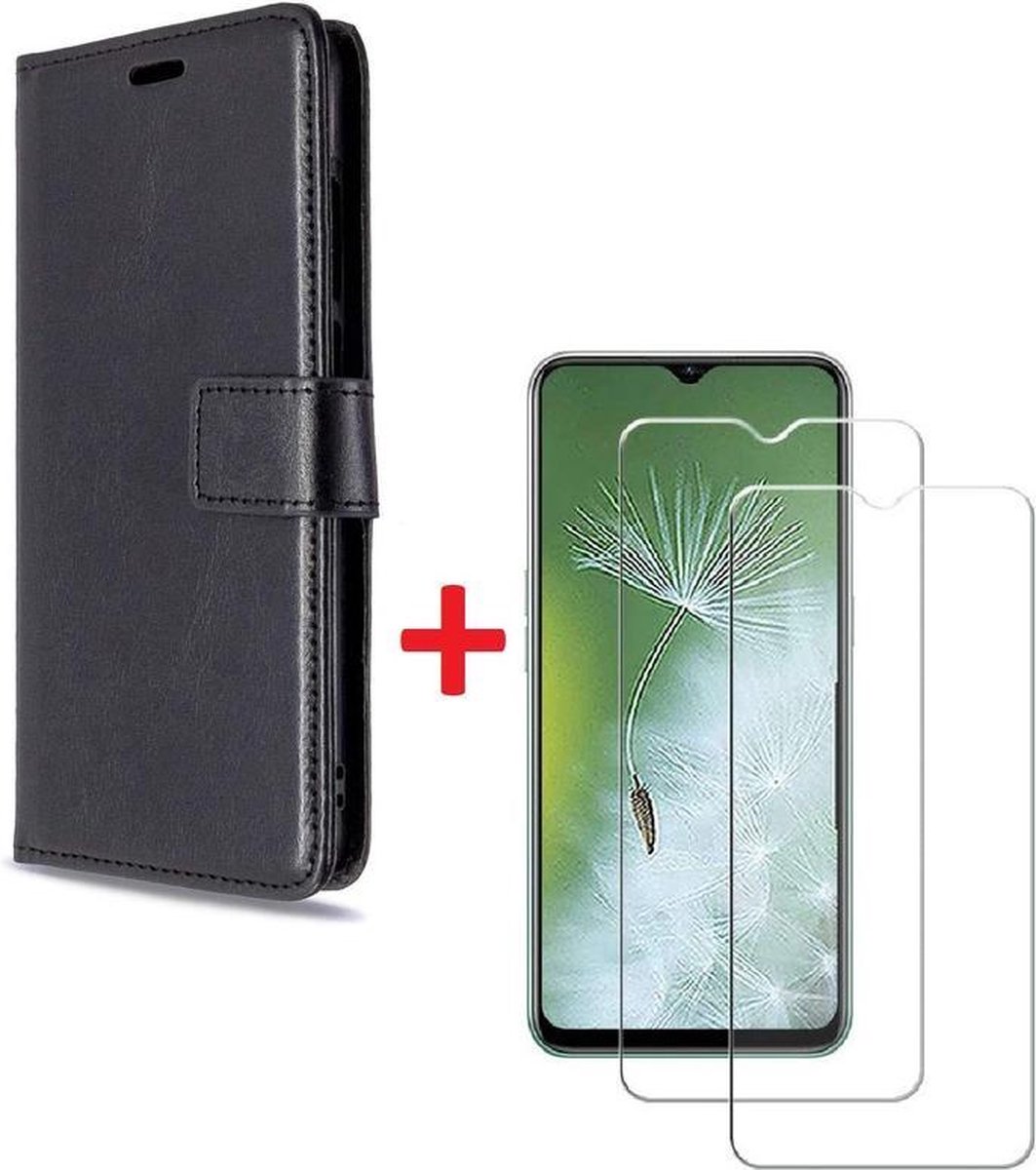 Oppo A31 hoesje book case zwart met tempered glas screen Protector