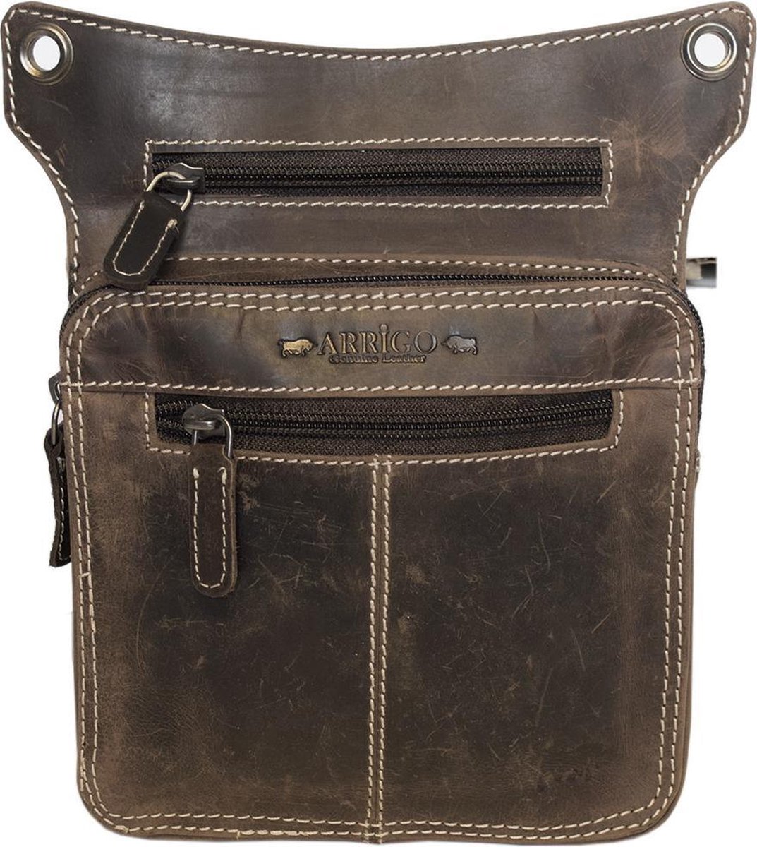 Heuptasje Donkerbruin Leer Voor Op De Motor Met Extra Een Beenband - Beentas Leer - Side Bag Leer