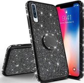 Samsung Galaxy A40 Back Cover Telefoonhoesje | Glitter | met Ring Houder | Zwart | TPU Hoesje