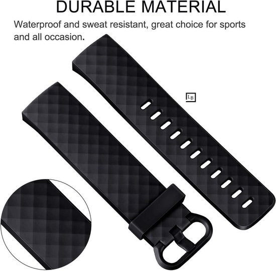 Schubben Siliconen bandje - Sportbandje - Geschikt voor Fitbit Charge 3 & 4 - Zwart - M/L - Merkloos