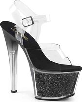 Pleaser Sandaal met enkelband, Paaldans schoenen -38 Shoes- SKY-308G Paaldans schoenen Zwart/Transparant