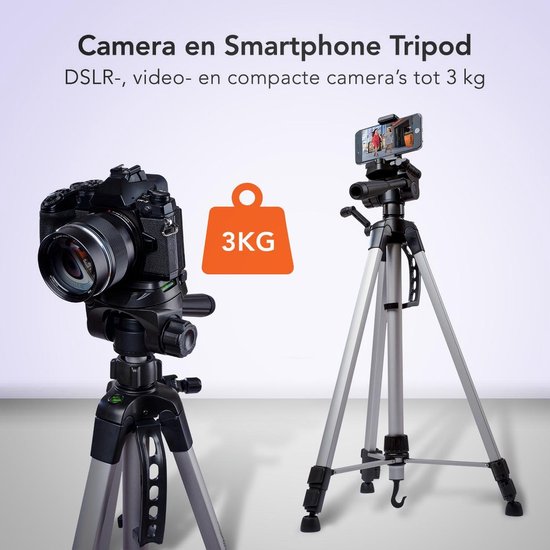 LifeGoods Statief - Camera - Telefoon - Iphone - Tripod met Smartphonehouder - Zilvergrijs - LifeGoods