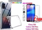 Samsung Galaxy S20 Ultra Hoes ShockProof Case Transparant + 2Pcs Screenprotector Full Cover 3D Edge Temperd Glass - HiCHiCO