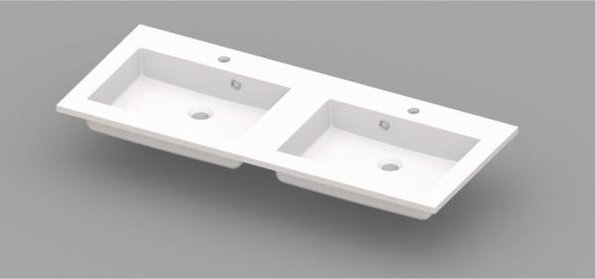 Nemo Spring Coste meubelwastafel 1200 x 500 x 200 mm met 2 afvoergaten D 45 mm 2 kraangaten met overlopen wit kunstmarmer
