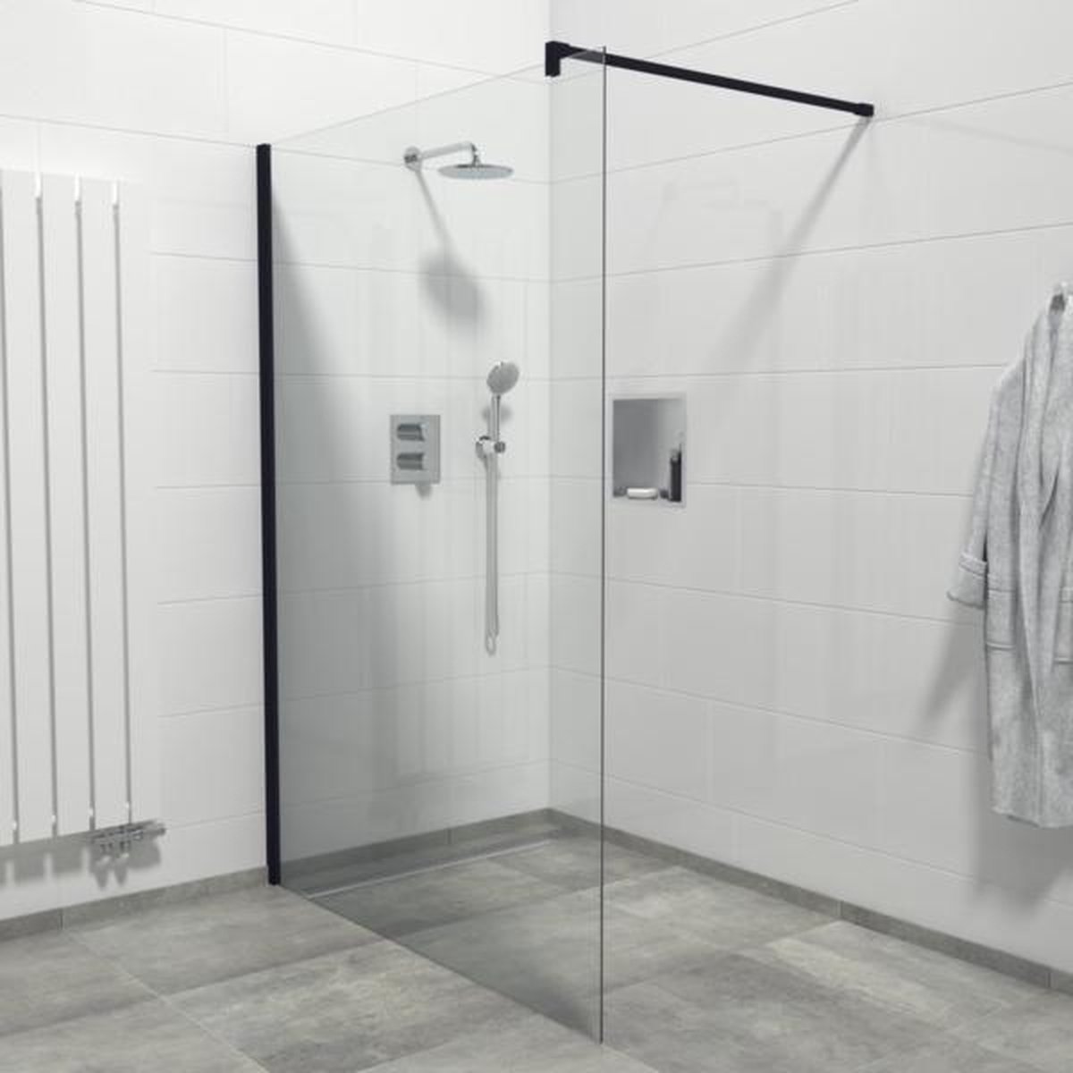 Saniclass Bellini inloopdouche 140x200cm 8mm veiligheidsglas anti kalk zwart