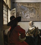 Johannes Vermeer, Soldaat en lachend meisje, ca. 1657 op canvas, afmetingen van dit schilderij zijn 45x100 cm