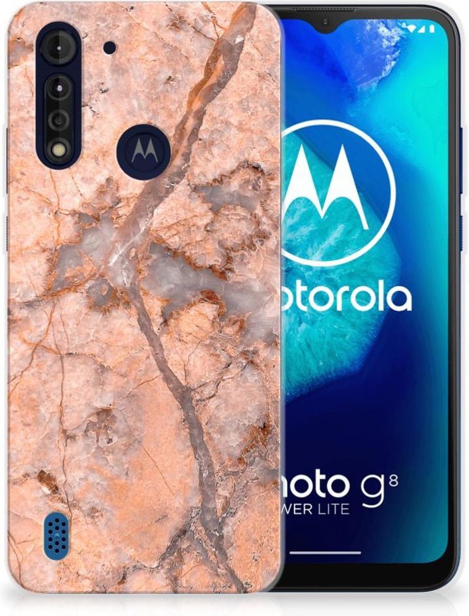 Motorola Moto G8 Power Lite TPU Siliconen Hoesje Marmer Oranje