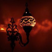 Oosterse Lamp – Wandlamp - Mozaïek Lamp - Turkse Lamp - Marokkaanse Lamp - Ø 15 cm - Hoogte 28 cm - Handgemaakt - Authentiek -Wit & Bruin