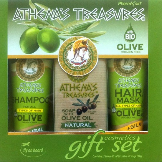 Pharmaid Athenas Treasures Cadeauset 11 | Shampoo Natural | Hair Mask Silk 60ml | Olijfolie zeep 100gr | Cadeau Haarverzorging